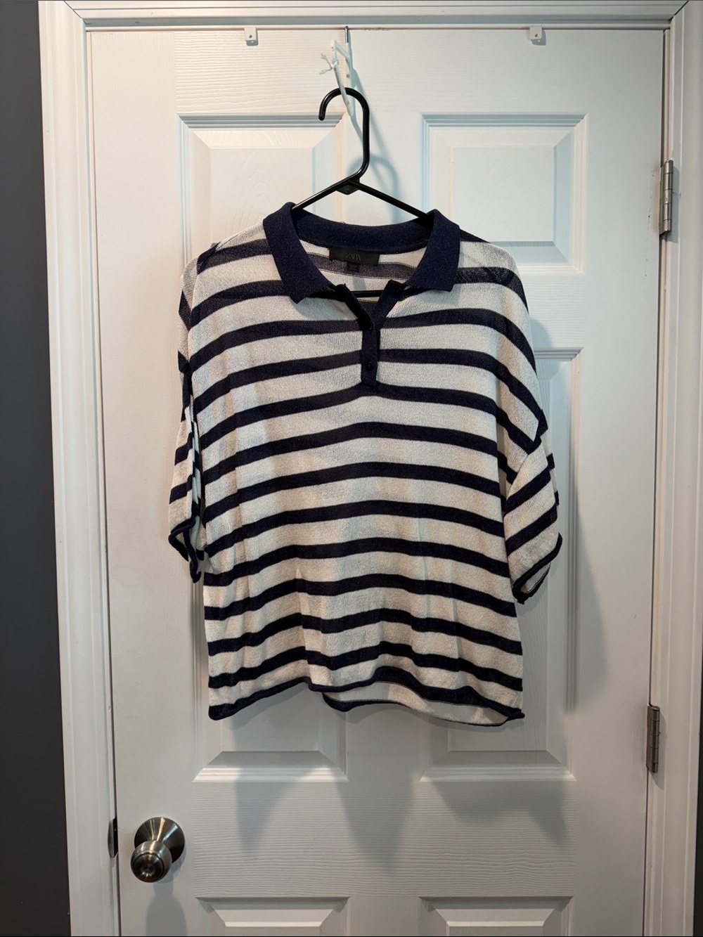 Striped Polo Light “Sweater” Shirt - Navy and White